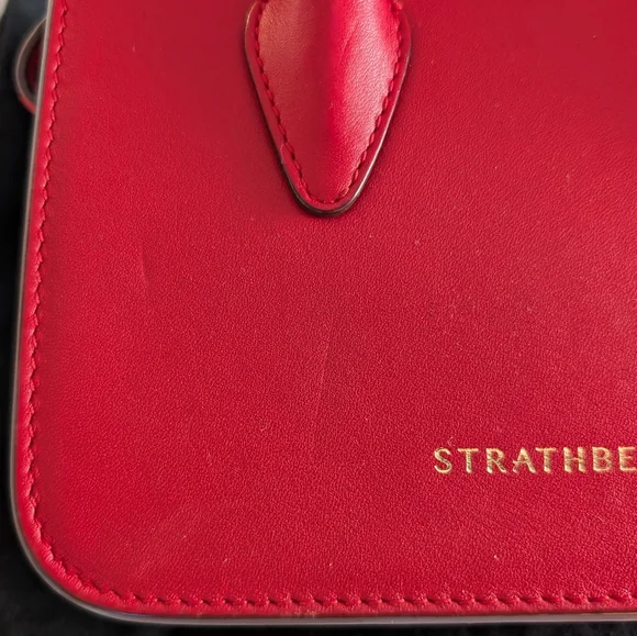 [Strathberry] Authentic Ruby Red Nano Tote Gold Hardware with Leather Strap - Picture 12 of 15